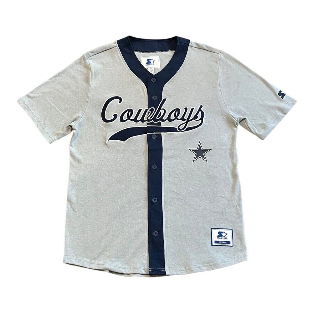Starter Dallas Cowboys NFL Football Gray/Blue Baseball Jersey Men’s Medium